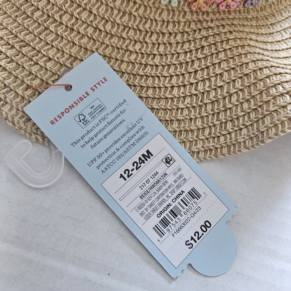 Cat And Jack Straw Floral Embroidered Sun Hat 12-24 Months NWT - Picture 7 of 7